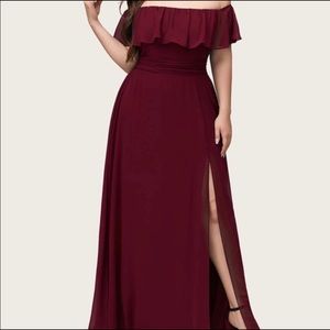 Ever-Pretty Women's Plus Size Bridesmaid Dress Off Shoulder Dress in Burgundy